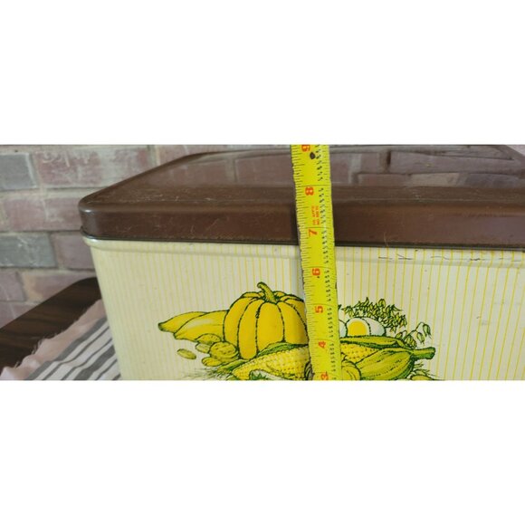 Vintage 1970s Metal Bread Box With Hinged Lid Fall Harvest Pumpkin Corn Graphics - Picture 10 of 10